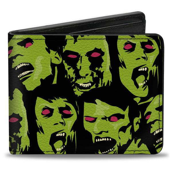 Buckle-Down Bi-Fold Wallet - Zombie Expressions Black Green Red
