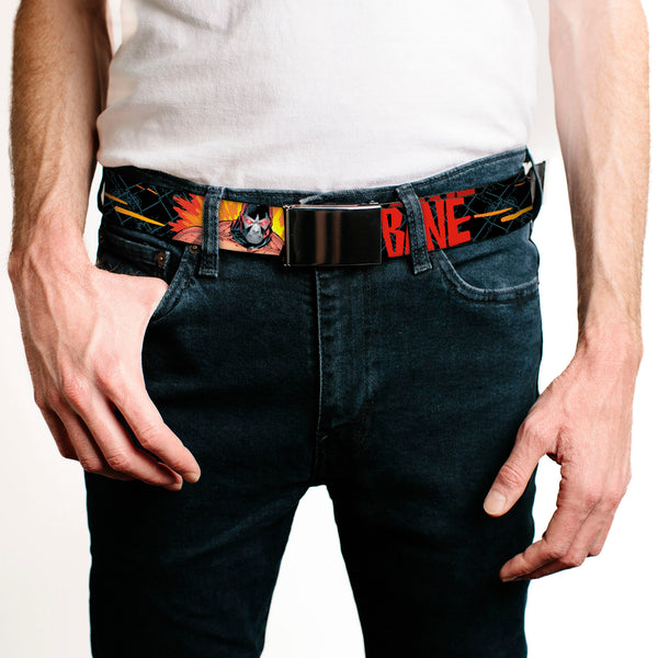 Buckle-Down Black Buckle Web Belt - BANE Pose/Explosion Bat Signal/Chanlink Black/Gray/Reds Webbing