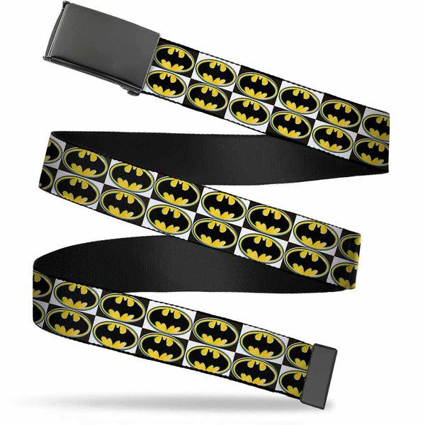 Buckle-Down Black Buckle Web Belt - Batman Shield Checkers Webbing