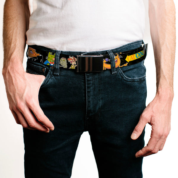Buckle-Down Black Buckle Web Belt - CATDOG Group Pose Black/Multi Color Webbing