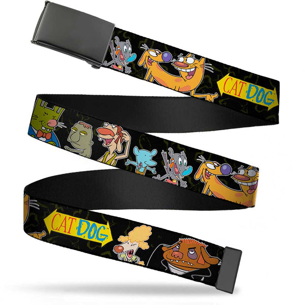 Buckle-Down Black Buckle Web Belt - CATDOG Group Pose Black/Multi Color Webbing