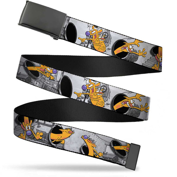 Buckle-Down Black Buckle Web Belt - CatDog House Poses Grays Webbing