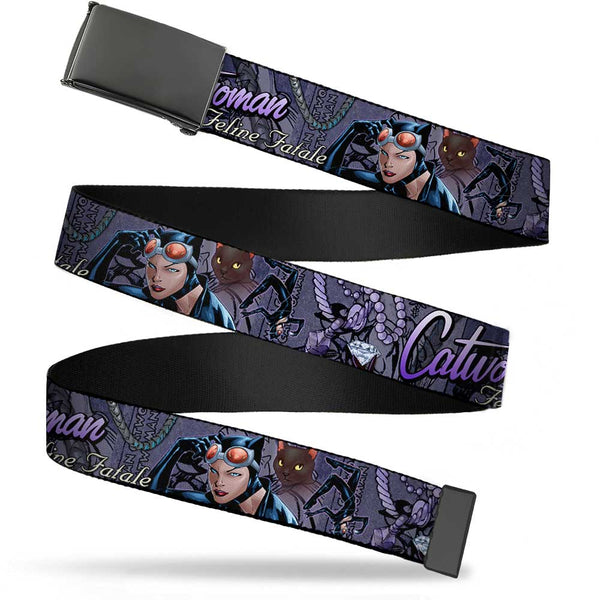 Buckle-Down Black Buckle Web Belt - CATWOMAN-NINE LIVES OF A FELINE FATALE Pose2/Jewelry/Black Cat Purples Webbing