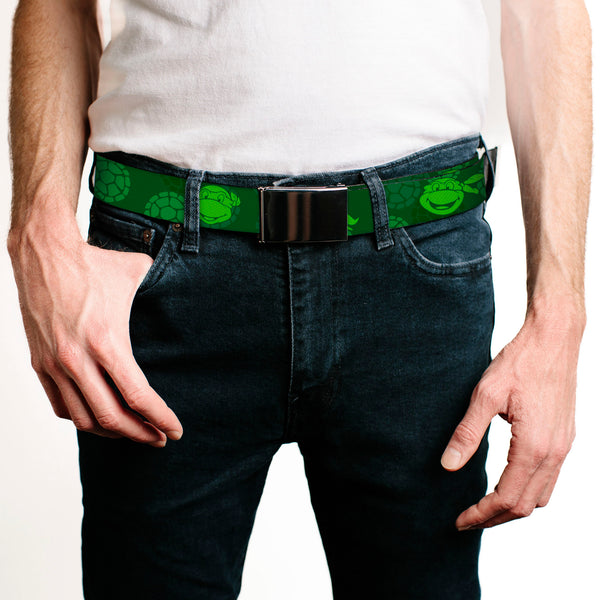 Buckle-Down Black Buckle Web Belt - Classic Teenage Mutant Ninja Turtles Turtle Faces2 Greens Webbing