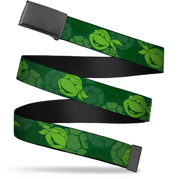 Buckle-Down Black Buckle Web Belt - Classic Teenage Mutant Ninja Turtles Turtle Faces2 Greens Webbing