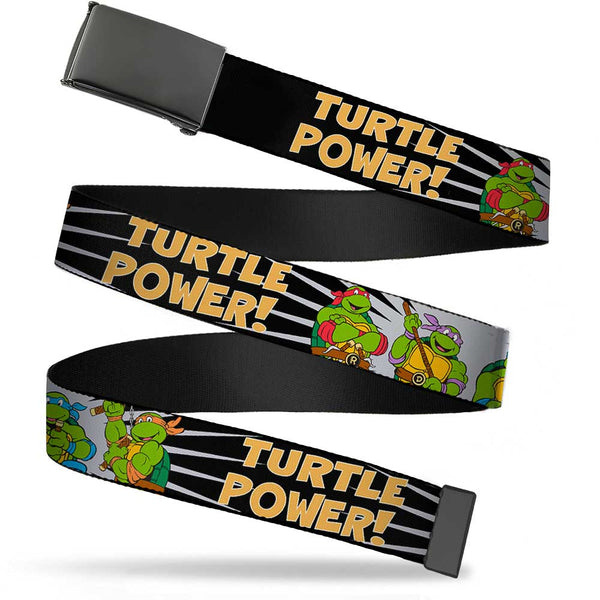 Buckle-Down Black Buckle Web Belt - Classic Teenage Mutant Ninja Turtles Group Pose/TURTLE POWER Webbing