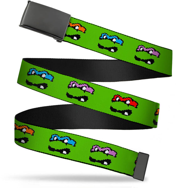 Buckle-Down Black Buckle Web Belt - Classic Teenage Mutant Ninja Turtles 8-Bit Faces Green Webbing