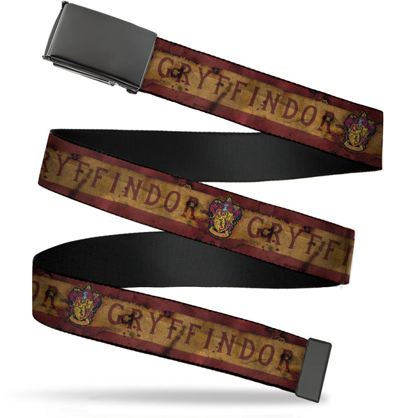 Buckle-Down Black Buckle Web Belt - GRYFFINDOR Crest/Banner Weathered Burgundy/Tan Webbing
