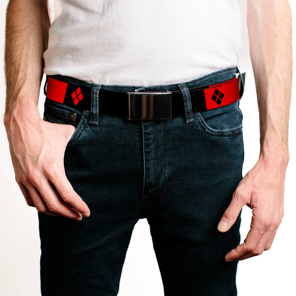 Buckle-Down Black Buckle Web Belt - HARLEY QUINN/Diamonds Black/Red/White Webbing