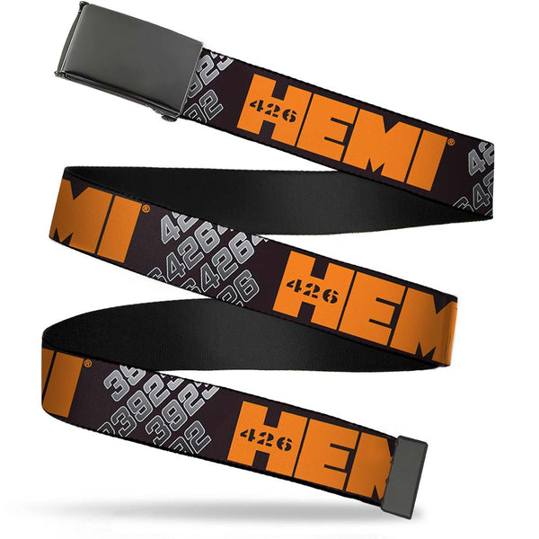 Buckle-Down Black Buckle Web Belt - HEMI 426 Logo 392/426 Black/Orange/Silver-Fade Webbing
