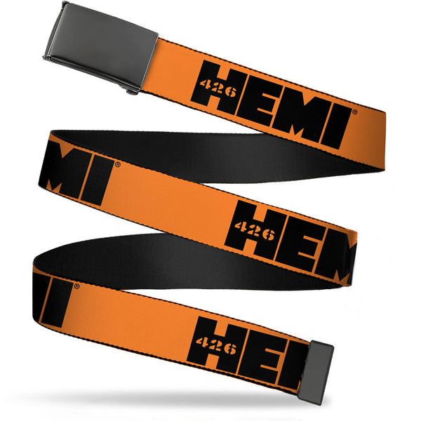 Buckle-Down Black Buckle Web Belt - HEMI 426 Logo Repeat Orange/Black Webbing