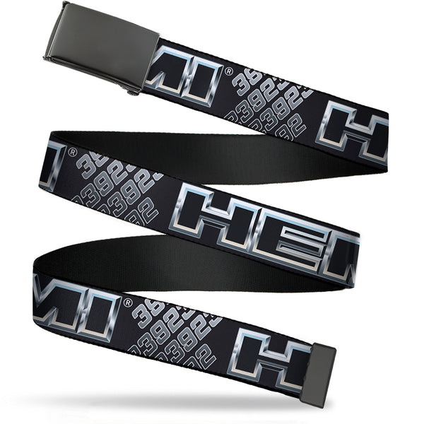 Buckle-Down Black Buckle Web Belt - HEMI Bold Outline 392/426 Black/Silver-Fade Webbing