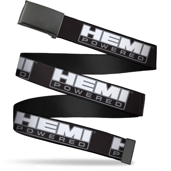 Buckle-Down Black Buckle Web Belt - HEMI POWERED Logo Black/Gray/White Webbing
