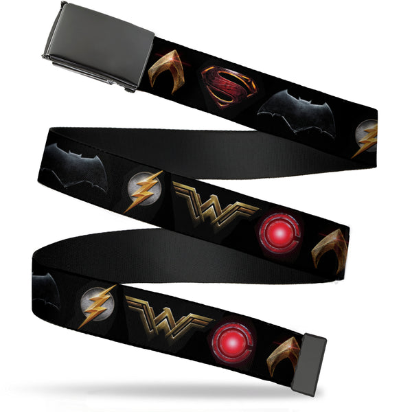 Buckle-Down Black Buckle Web Belt - Justice League 2017 6-Superhero Icons Black Webbing