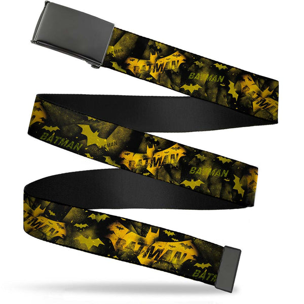Buckle-Down Black Buckle Web Belt - JUSTICE LEAGUE-BATMAN Bats Scattered Black/Yellows Webbing