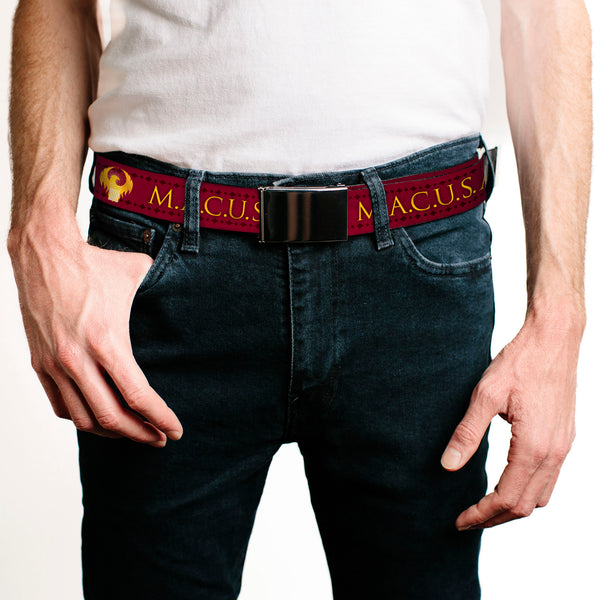 Buckle-Down Black Buckle Web Belt - MACUSA/Seal Reds/Golds/White Webbing
