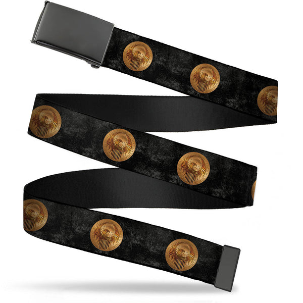 Buckle-Down Black Buckle Web Belt - MACUSA Seal2 Black/Grays/Golds Webbing