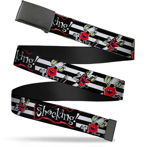 Buckle-Down Black Buckle Web Belt - Oblina Poses SHOCKING Stripe Black/White Webbing