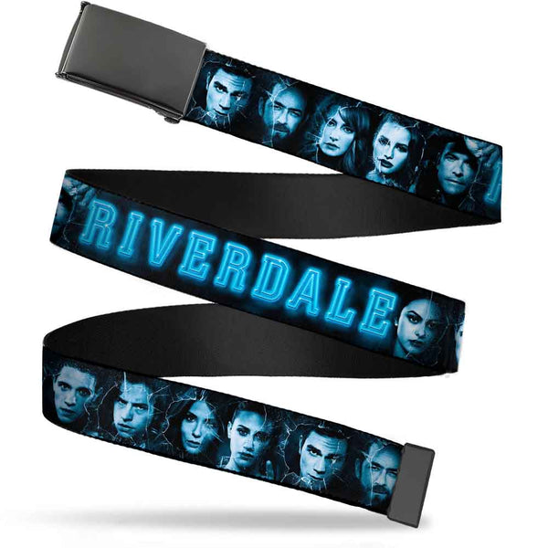 Buckle-Down Black Buckle Web Belt - RIVERDALE 10-Character Faces Shatter Black/Blues Webbing