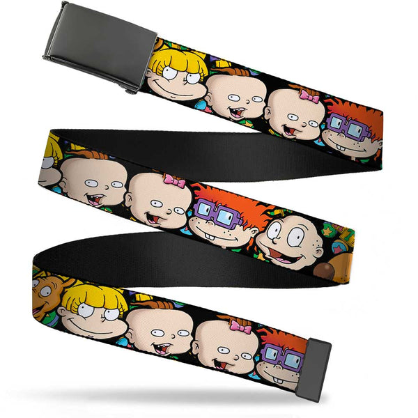 Buckle-Down Black Buckle Web Belt - Rugrats Character Faces CLOSE-UP Webbing