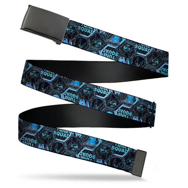 Buckle-Down Black Buckle Web Belt - Space Jam 2 TUNE SQUAD Character Face Icons Black/Grays/Blues Webbing