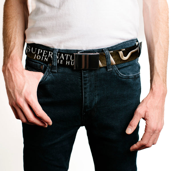 Buckle-Down Black Buckle Web Belt - SUPERNATURAL-JOIN THE HUNT/White Snake Webbing