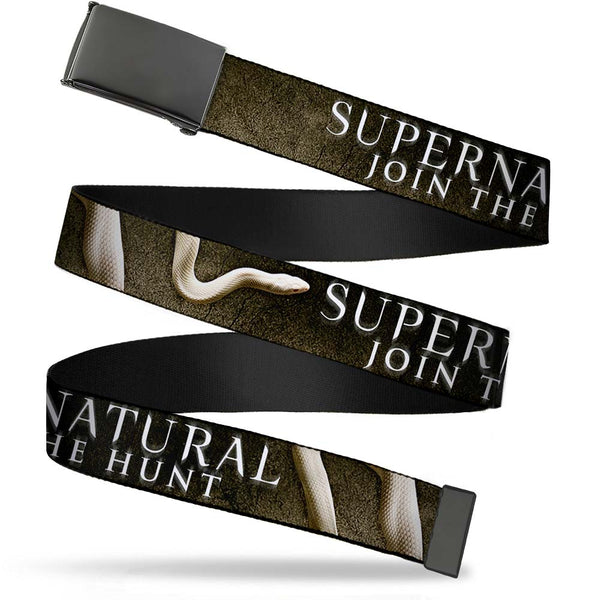 Buckle-Down Black Buckle Web Belt - SUPERNATURAL-JOIN THE HUNT/White Snake Webbing