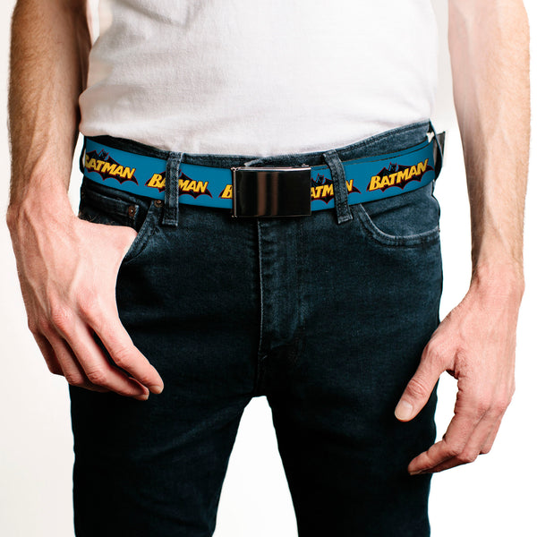 Buckle-Down Black Buckle Web Belt - Vintage Batman Logo Blue Webbing