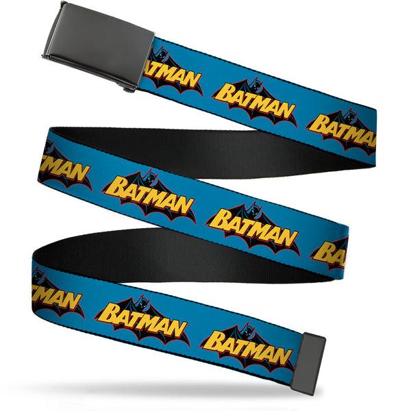 Buckle-Down Black Buckle Web Belt - Vintage Batman Logo Blue Webbing