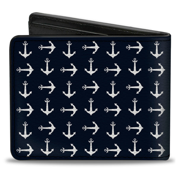 Buckle-Down Bi-Fold Wallet - Anchors Navy White