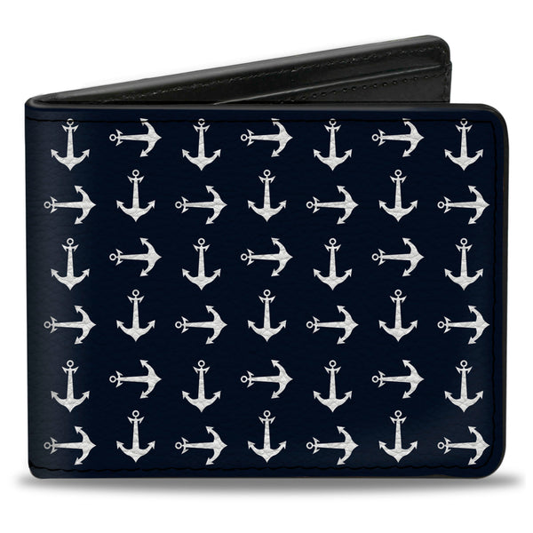 Buckle-Down Bi-Fold Wallet - Anchors Navy White