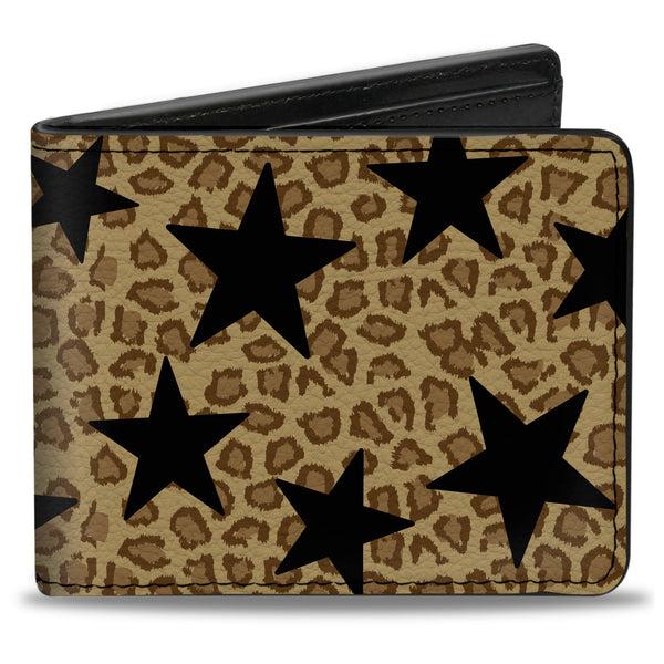 Buckle-Down Bi-Fold Wallet - Cheetah Stars Tan Black