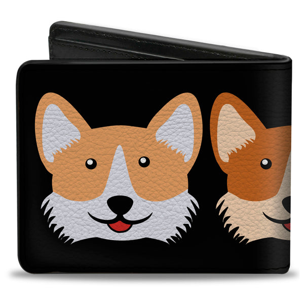 Buckle-Down Bi-Fold Wallet - Corgi 3-Faces Black