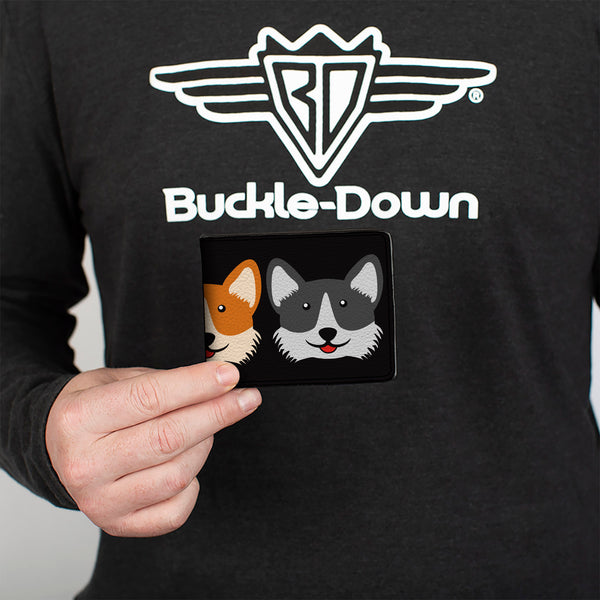 Buckle-Down Bi-Fold Wallet - Corgi 3-Faces Black
