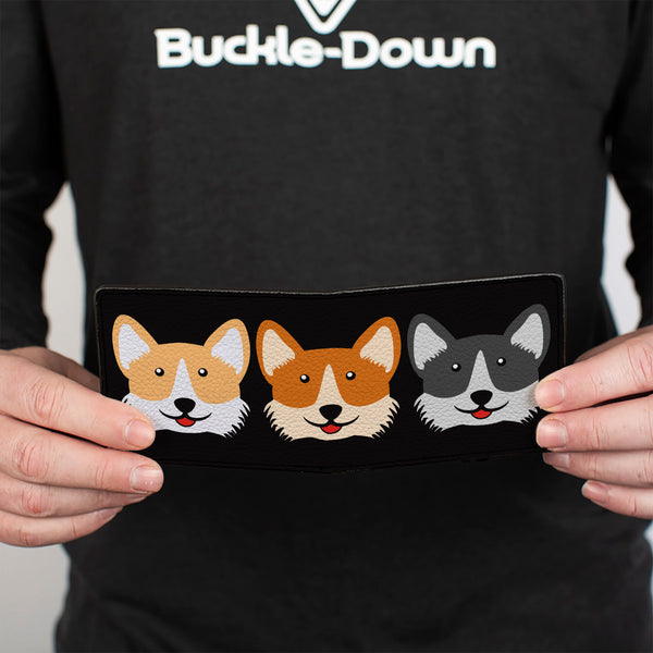Buckle-Down Bi-Fold Wallet - Corgi 3-Faces Black