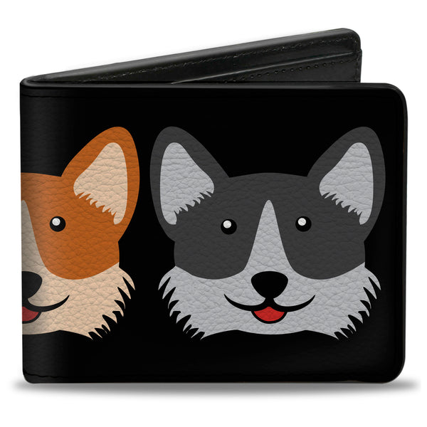 Buckle-Down Bi-Fold Wallet - Corgi 3-Faces Black