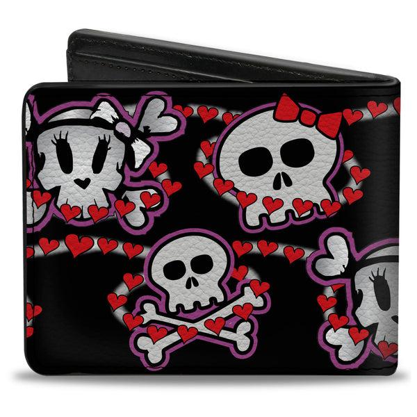 Buckle-Down Bi-Fold Wallet - Cute Skulls W Hearts