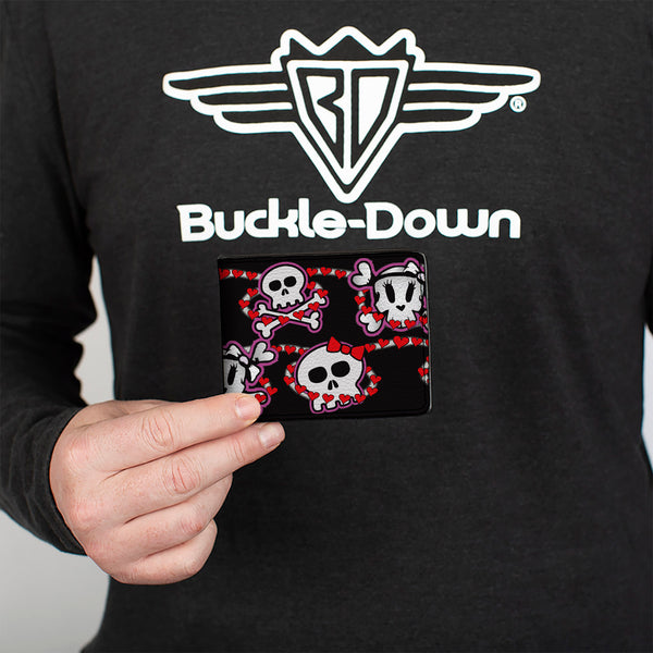Buckle-Down Bi-Fold Wallet - Cute Skulls W Hearts