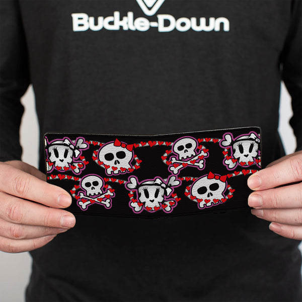 Buckle-Down Bi-Fold Wallet - Cute Skulls W Hearts