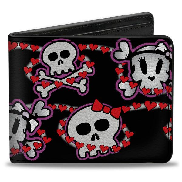 Buckle-Down Bi-Fold Wallet - Cute Skulls w Hearts