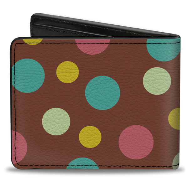 Buckle-Down Bi-Fold Wallet - Dots Brown Multi Pastel