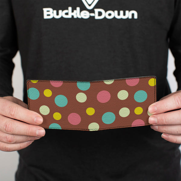 Buckle-Down Bi-Fold Wallet - Dots Brown Multi Pastel
