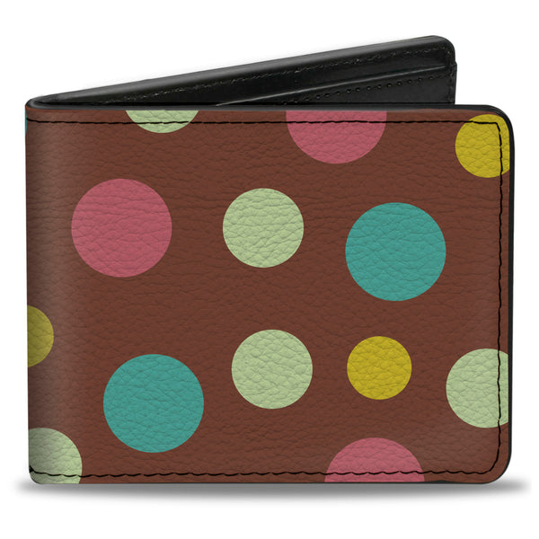 Buckle-Down Bi-Fold Wallet - Dots Brown Multi Pastel