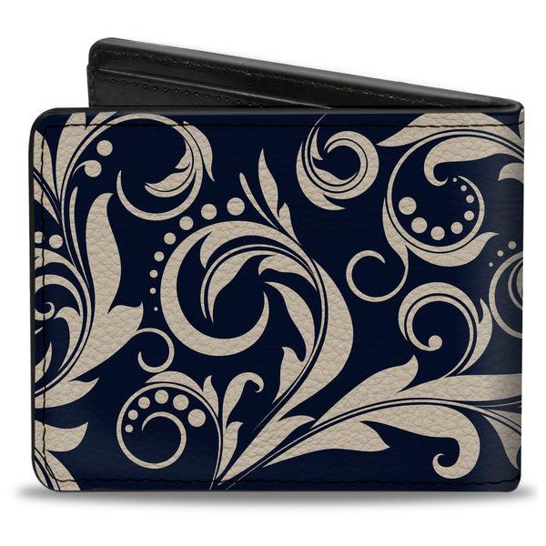 Buckle-Down Bi-Fold Wallet - Filigree Navy Khaki