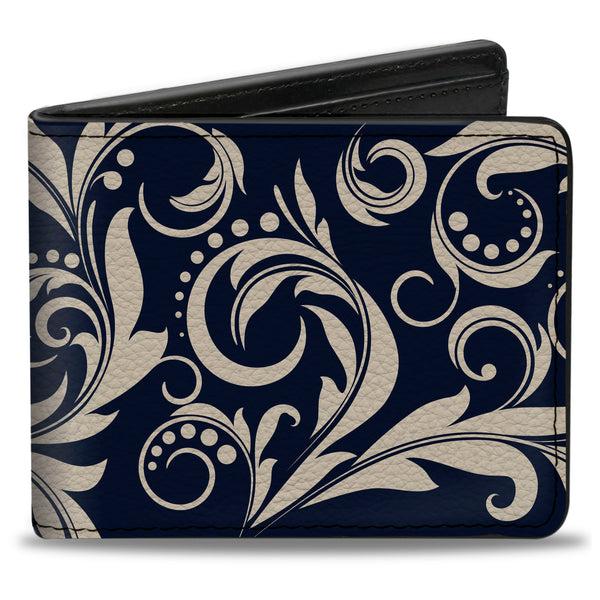 Buckle-Down Bi-Fold Wallet - Filigree Navy Khaki