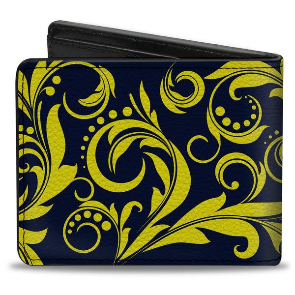 Buckle-Down Bi-Fold Wallet - Filigree Navy Yellow