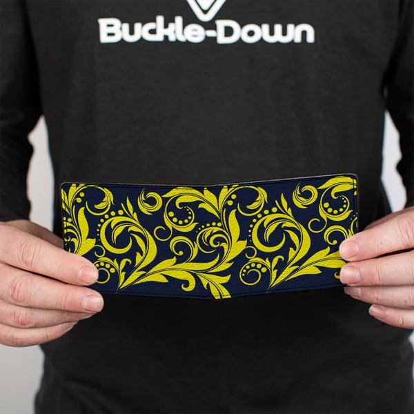 Buckle-Down Bi-Fold Wallet - Filigree Navy Yellow