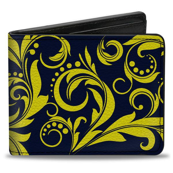 Buckle-Down Bi-Fold Wallet - Filigree Navy Yellow