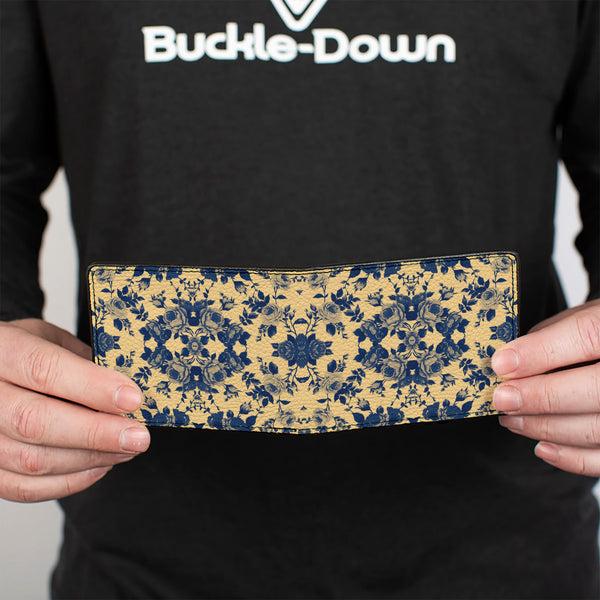 Buckle-Down Bi-Fold Wallet - Floral Collage Tan Blue