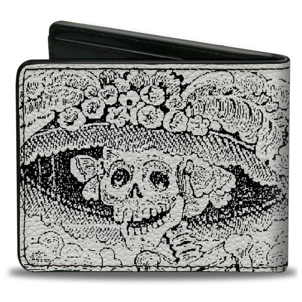 Buckle-Down Bi-Fold Wallet - La Catrina Black White